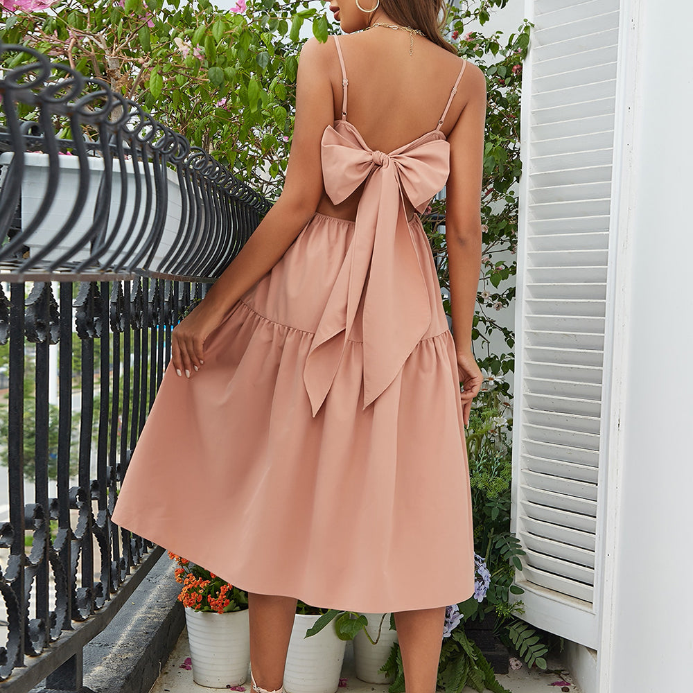 Spaghetti Strap Cutout Tie Back Midi Dress