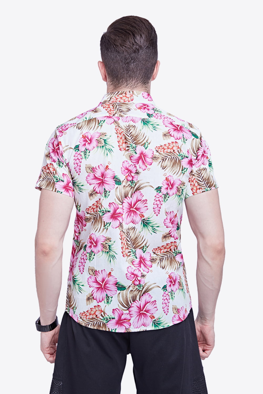 Tropical Pattern Button-Down Vacation Shirt