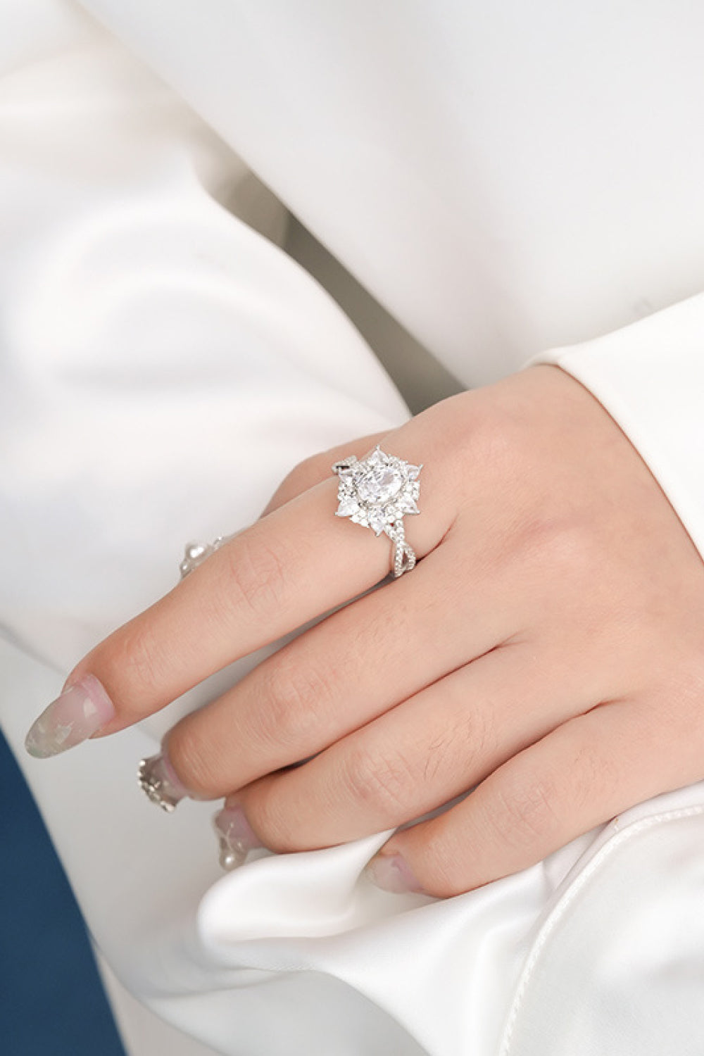 Platinum-Plated Moissanite Crisscross Ring