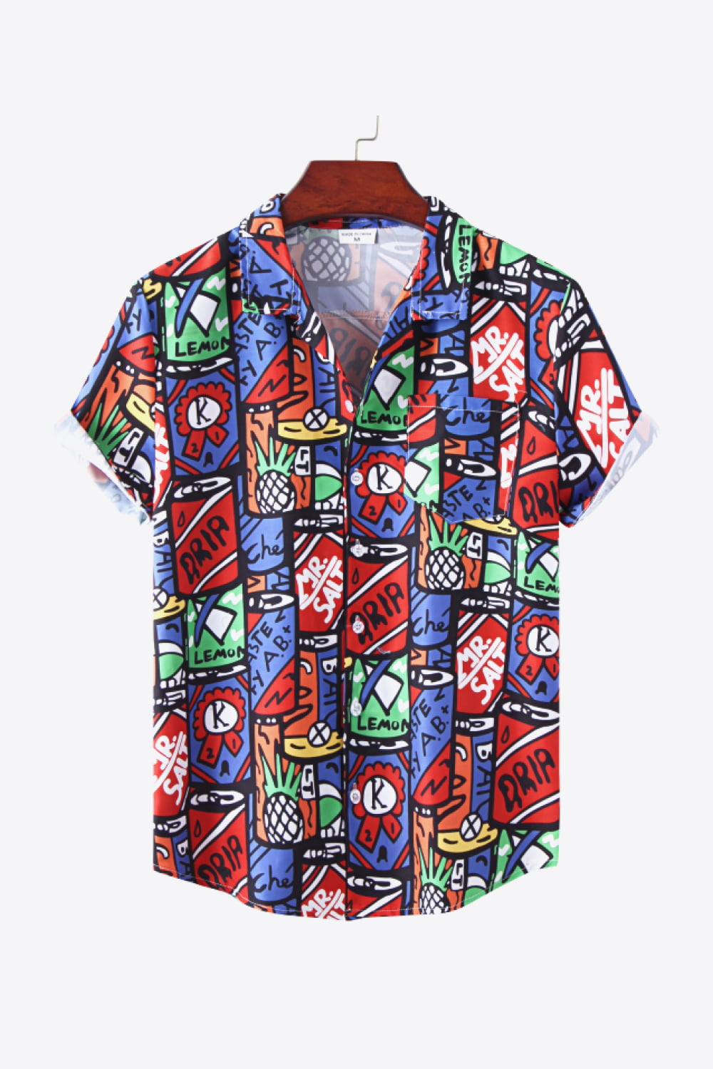 Full Size Printed Curved Hem Collared Shirt