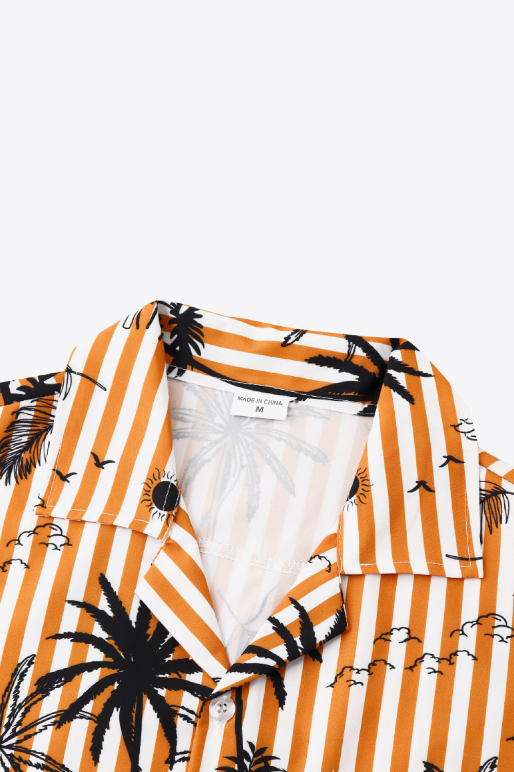 Striped Botanical Print Button-Up Short Sleeve Shirt