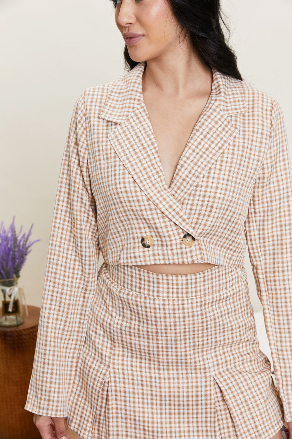 HYFVE How Sweet It Is Plaid Cropped Blazer and Skort Set