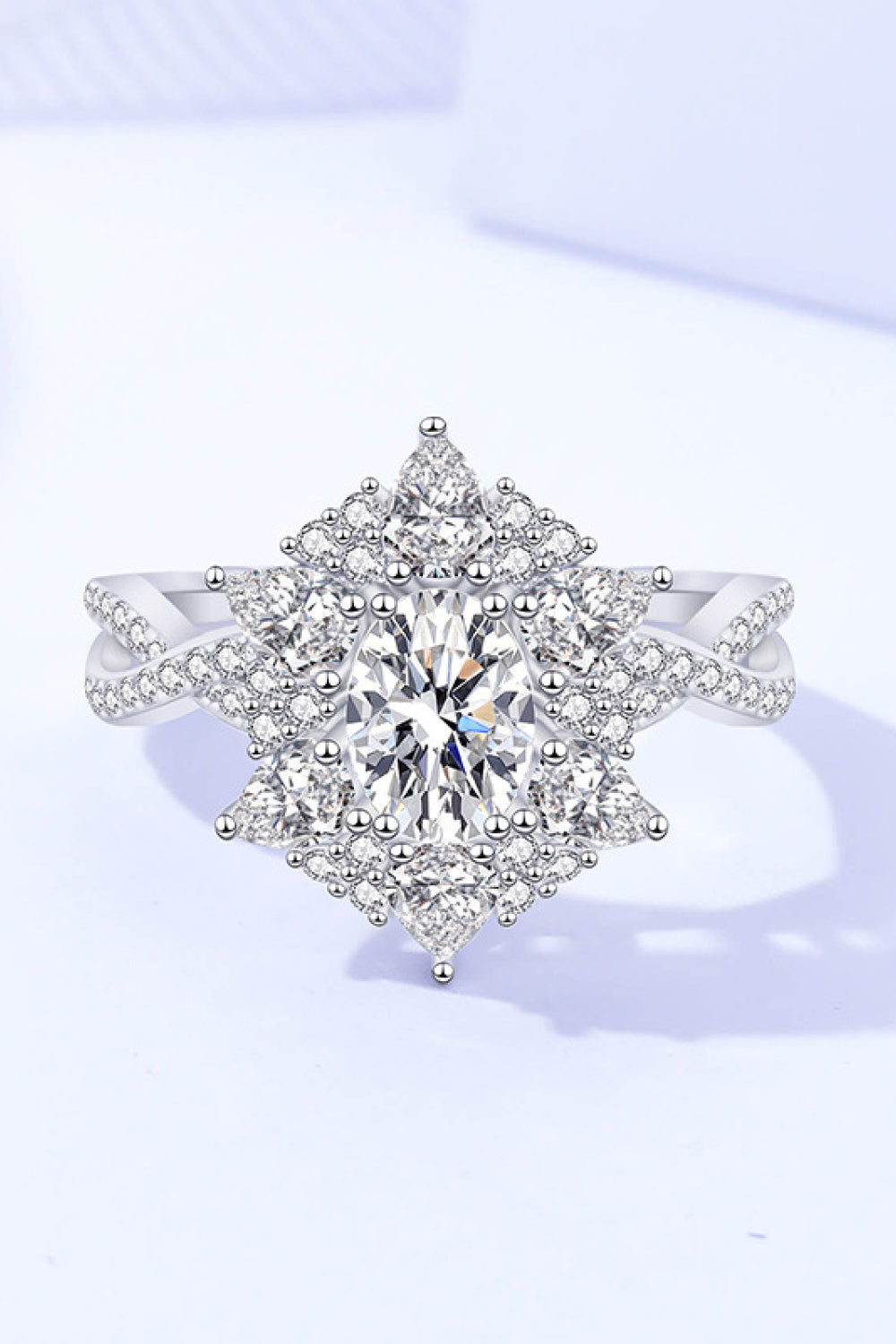 Platinum-Plated Moissanite Crisscross Ring