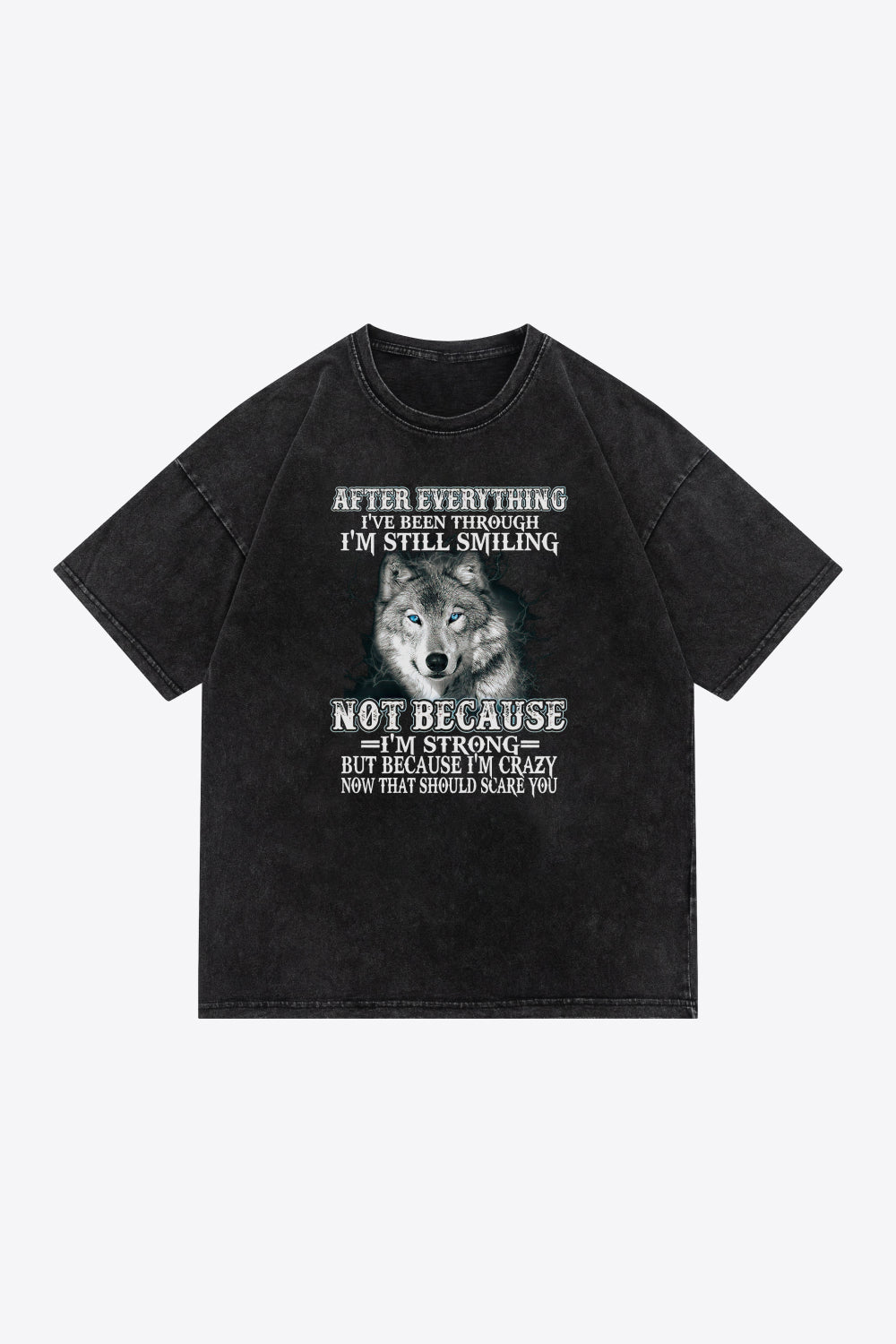 Full Size Acid Wash Slogan Graphic Cotton Tee