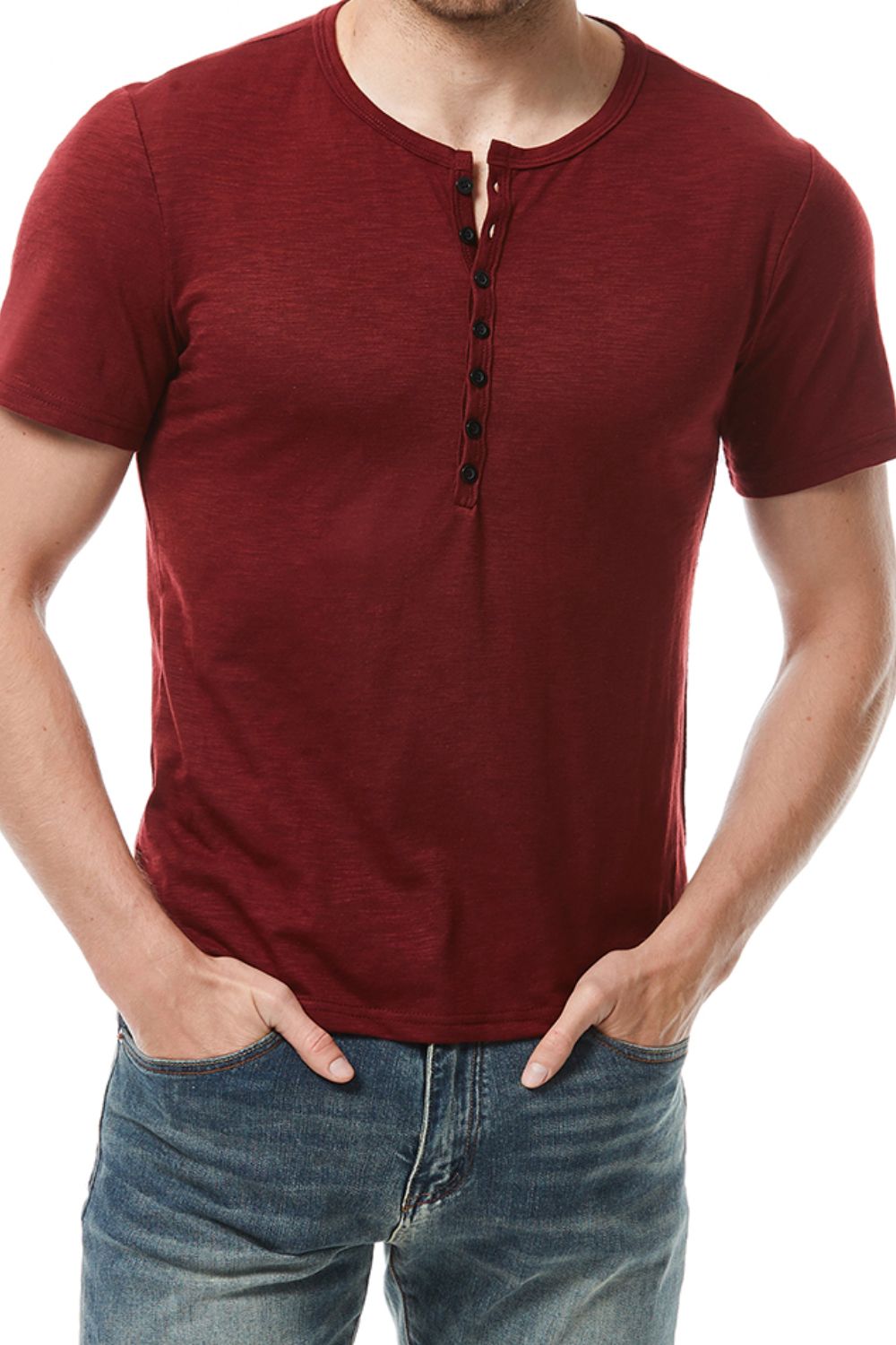 Short Sleeve Round Neck Henley Top