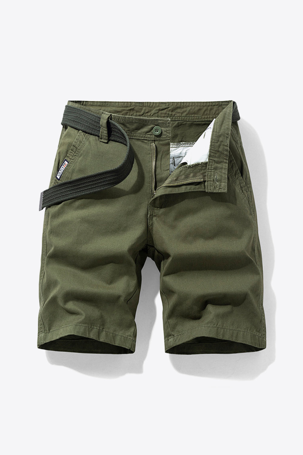 Belted Button and Zip Closure Shorts