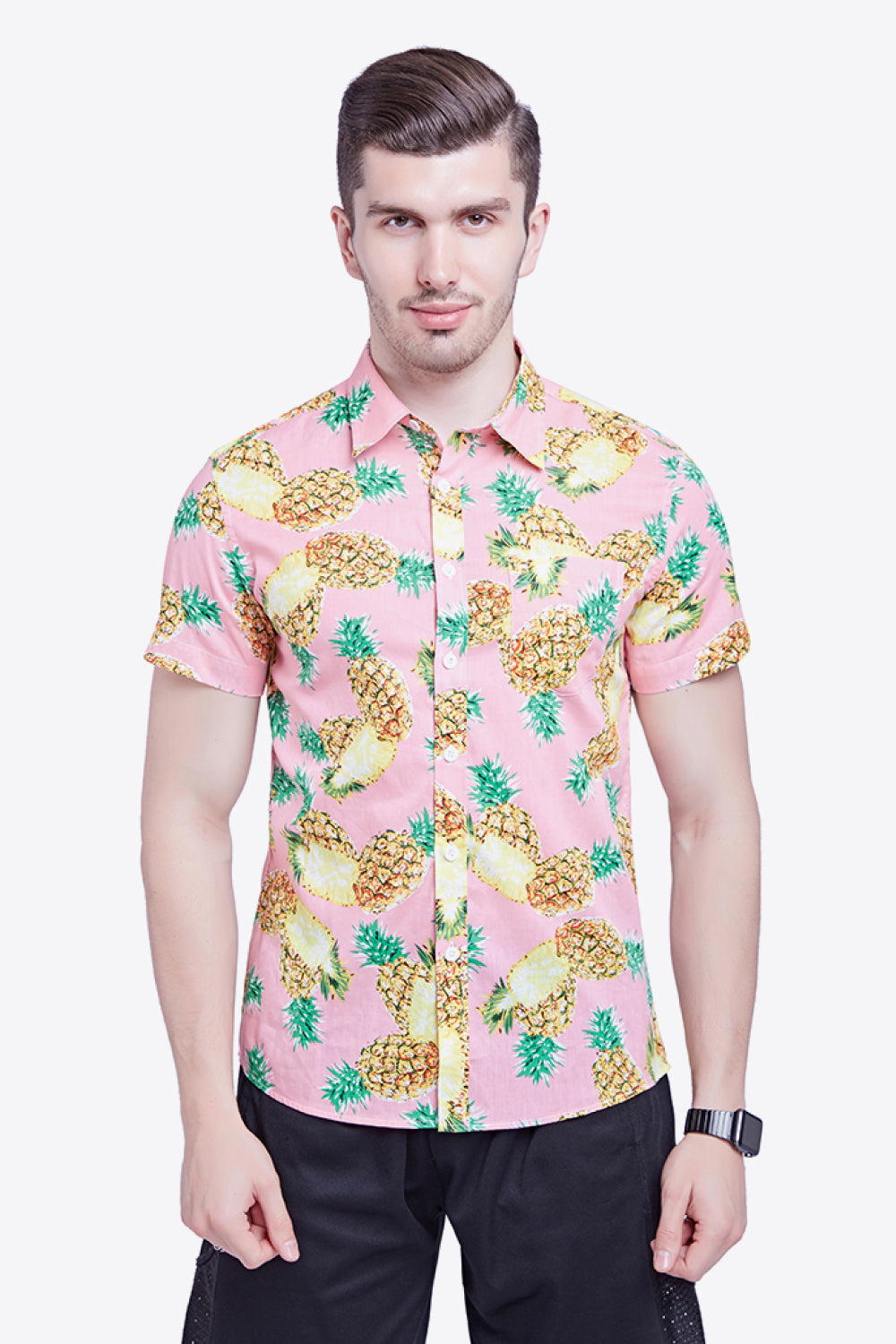 Printed Button-Down Collared Beach Shirt