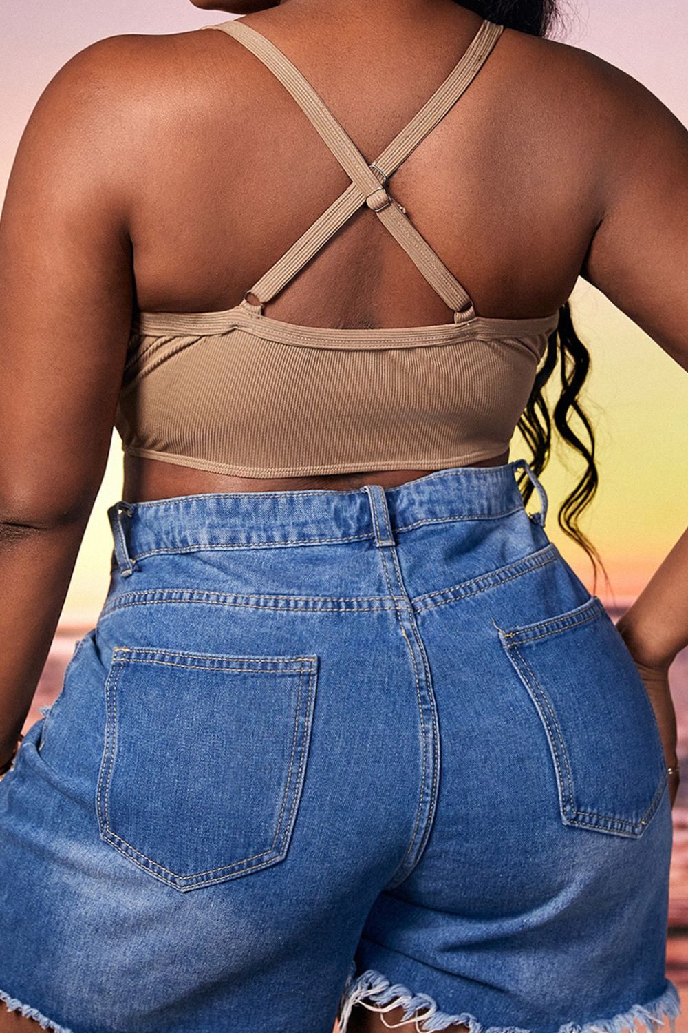 Plus Size Frilled Tie-Front Cropped Swim Top