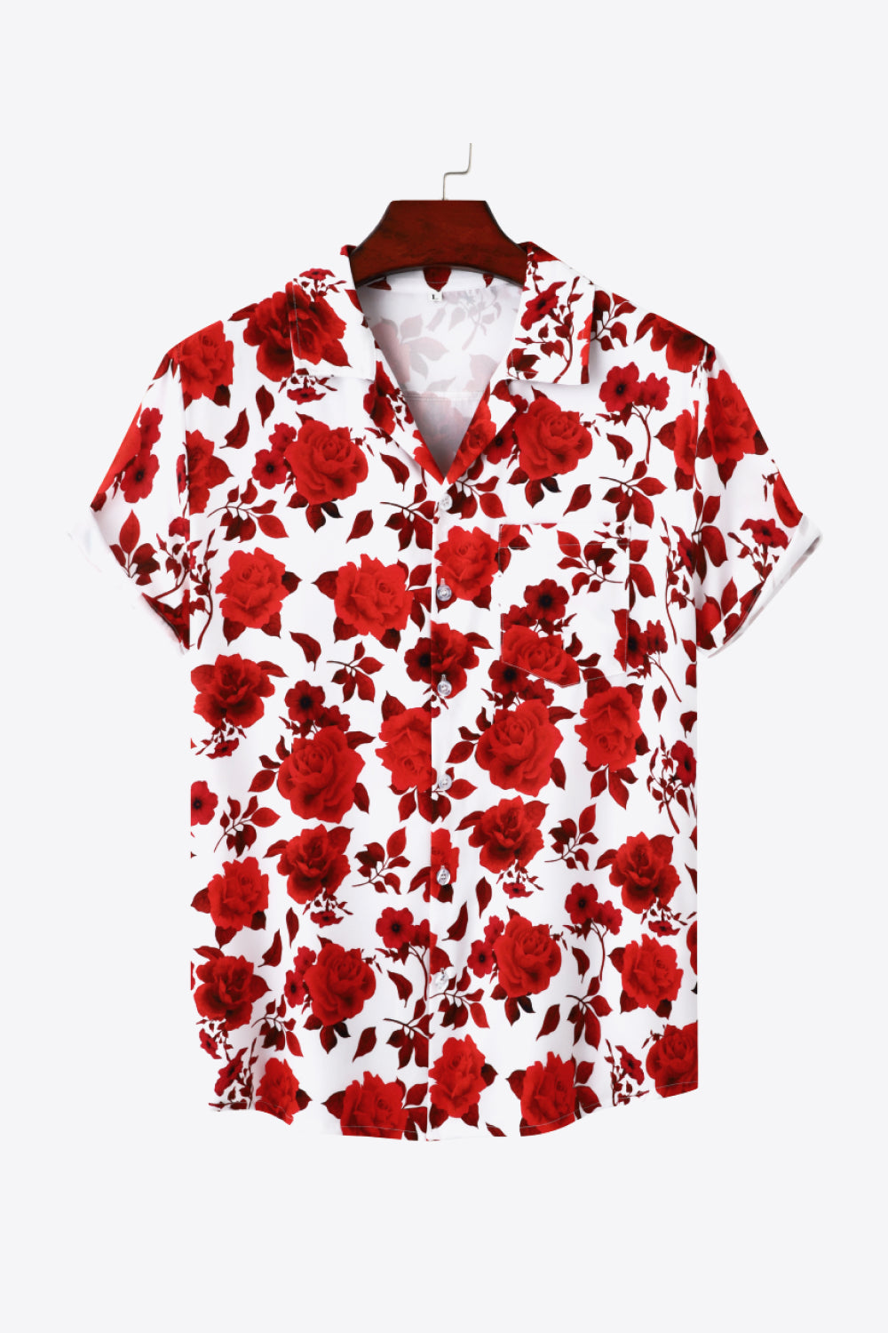 Full Size Floral Lapel Collar Button-Up Shirt