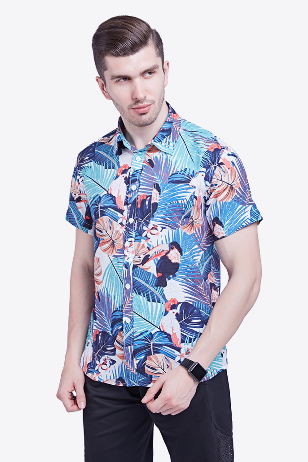 Tropical Pattern Buttoned Beach Shirt