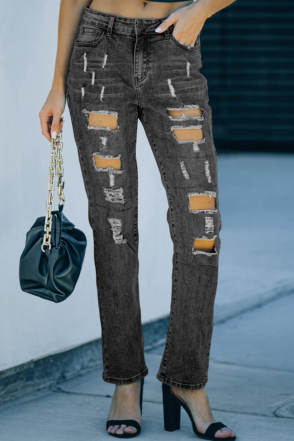 Distressed Straight Leg Jeans