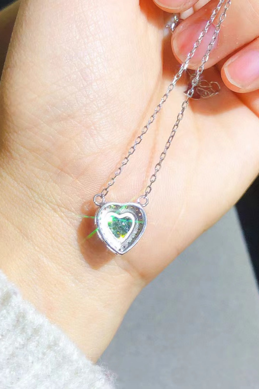 2 Carat Moissanite Heart Pendant 925 Sterling Silver Necklace