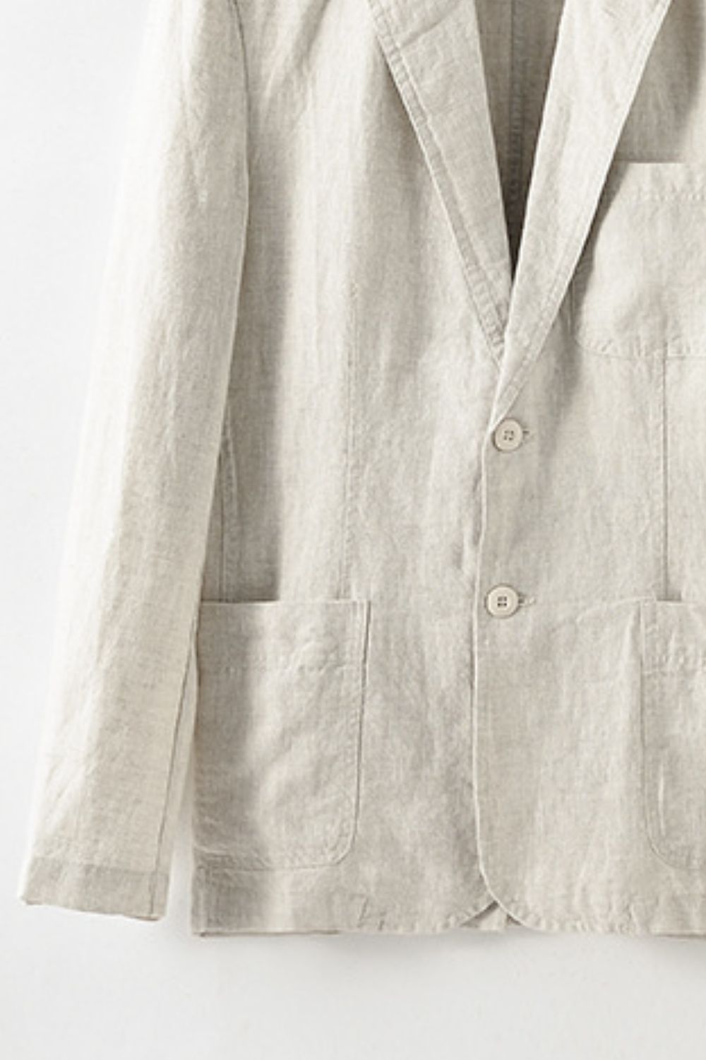 Buttoned Johnny Collar Long Sleeve Linen Blazer with Pockets