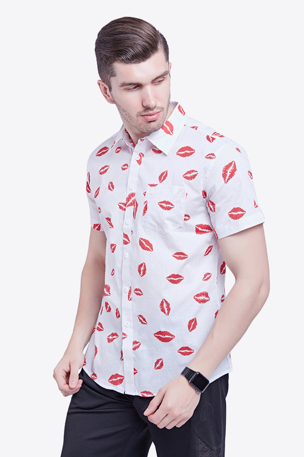 Printed Button-Down Collared Beach Shirt