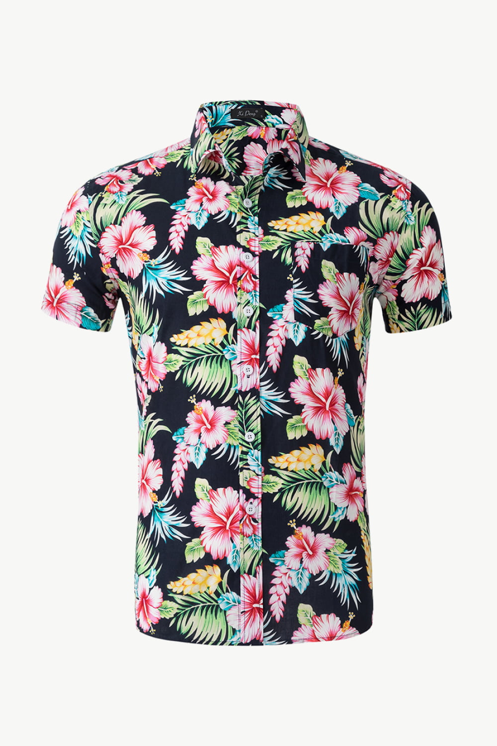 Tropical Pattern Button-Down Vacation Shirt