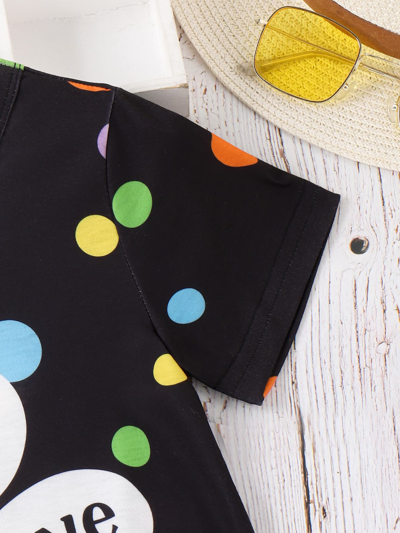 Girls Floral Polka Dot Round Neck Dress