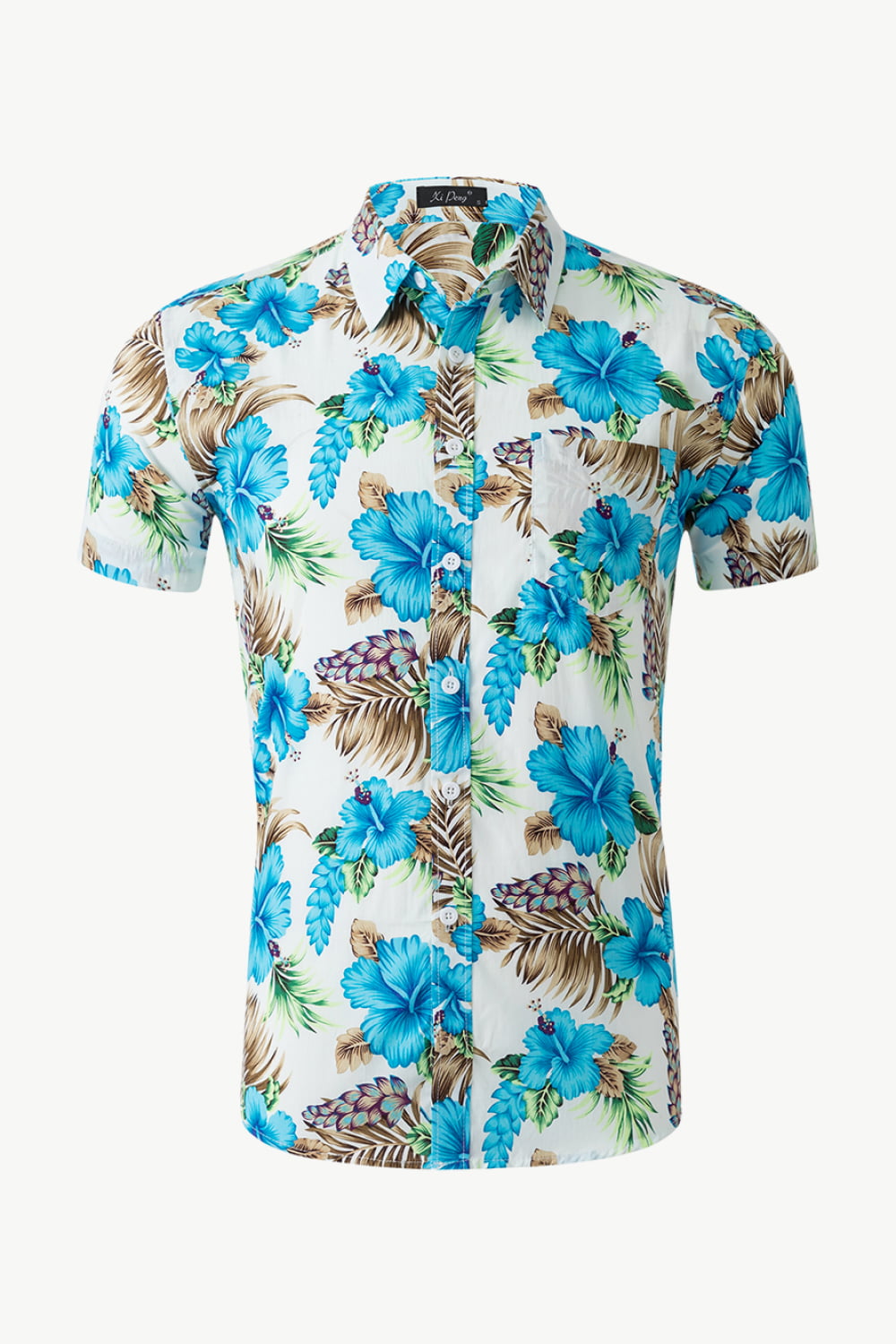 Tropical Pattern Button-Down Vacation Shirt