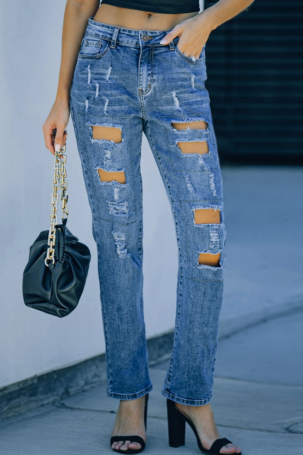 Distressed Straight Leg Jeans