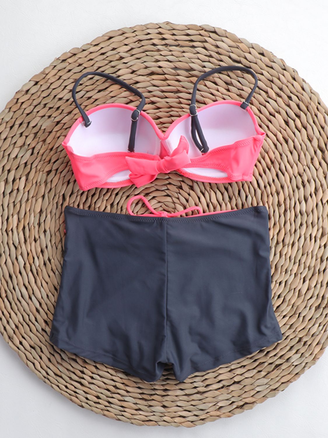 Two-Tone Ruched Bikini Set in Fuchsia Pink