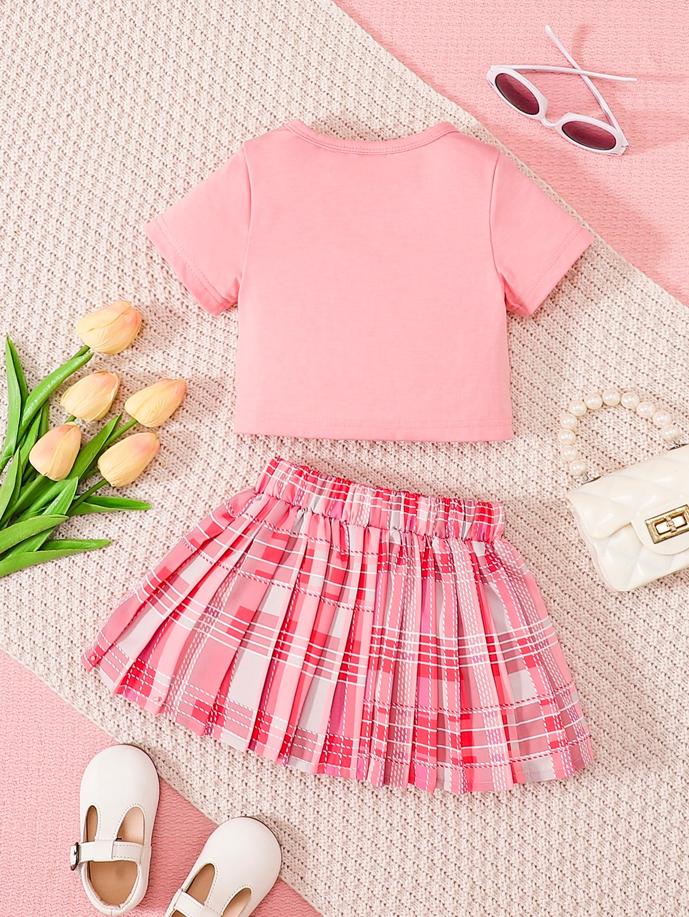 Baby Girl Rabbit Tee and Plaid Skirt Set