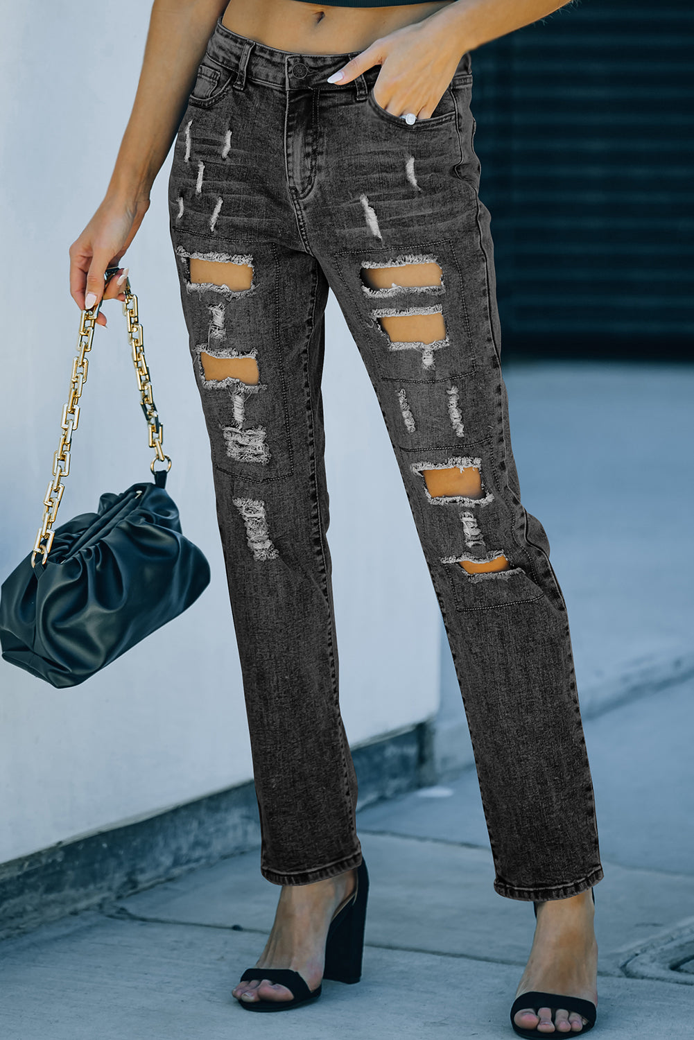 Distressed Straight Leg Jeans