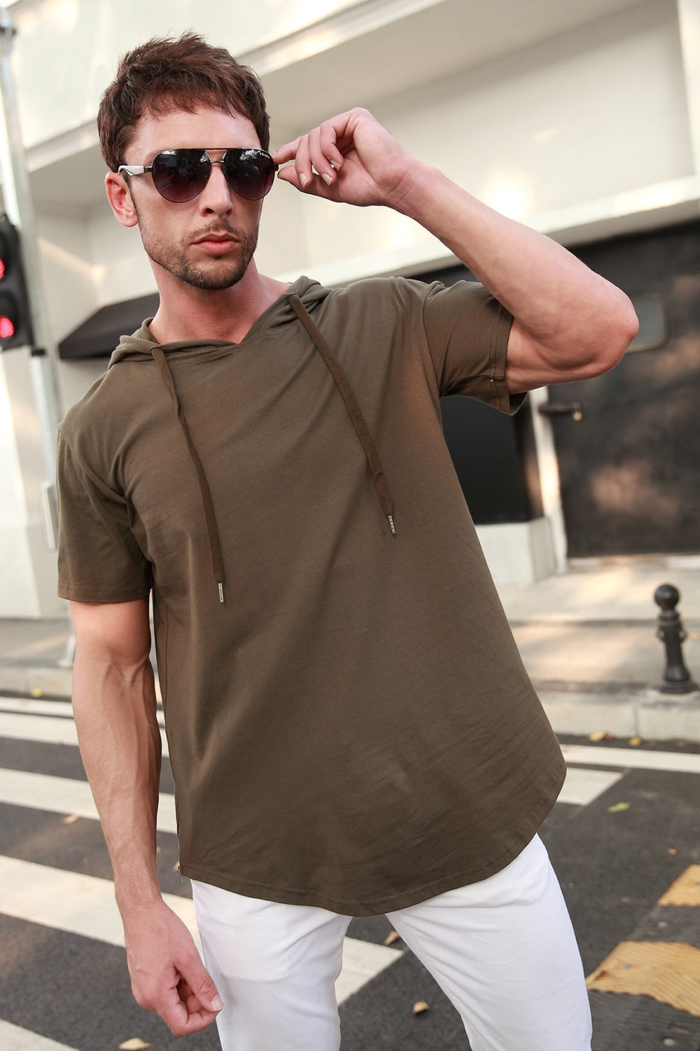 Short Sleeve Drawstring Hoodie