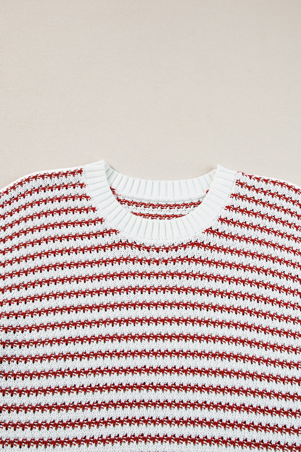 Red Stripe Contrast Trim Knit Dolman Top