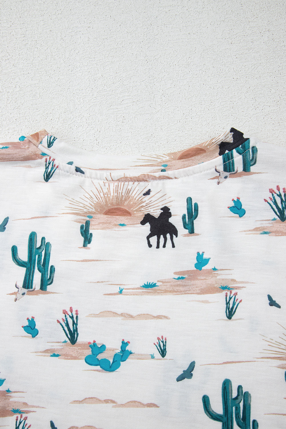 Beige Cactus Print Crew Neck Short Sleeve Top - Kustom Kreations Goods