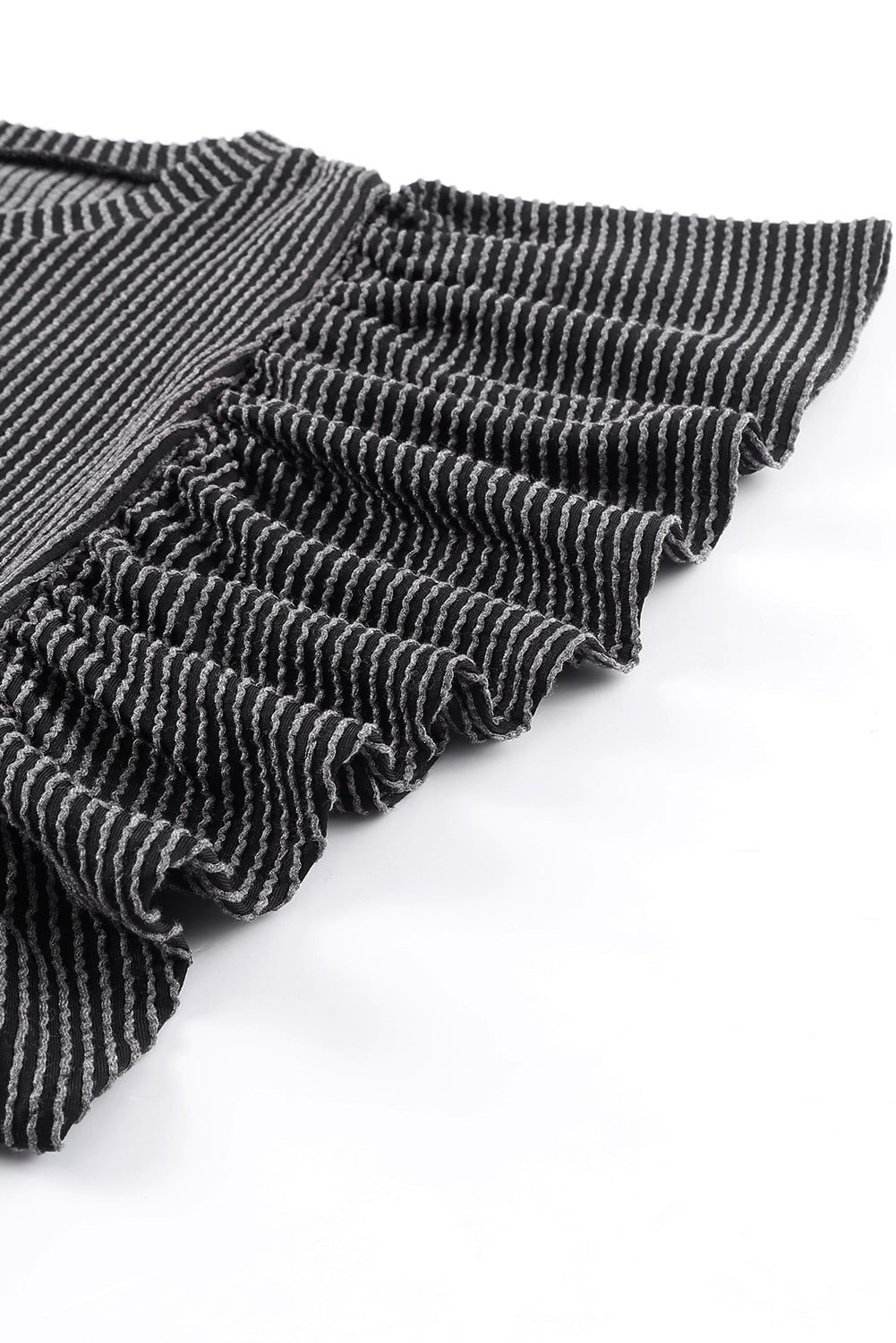 Black Textured Butterfly Sleeve Summer Top for Women