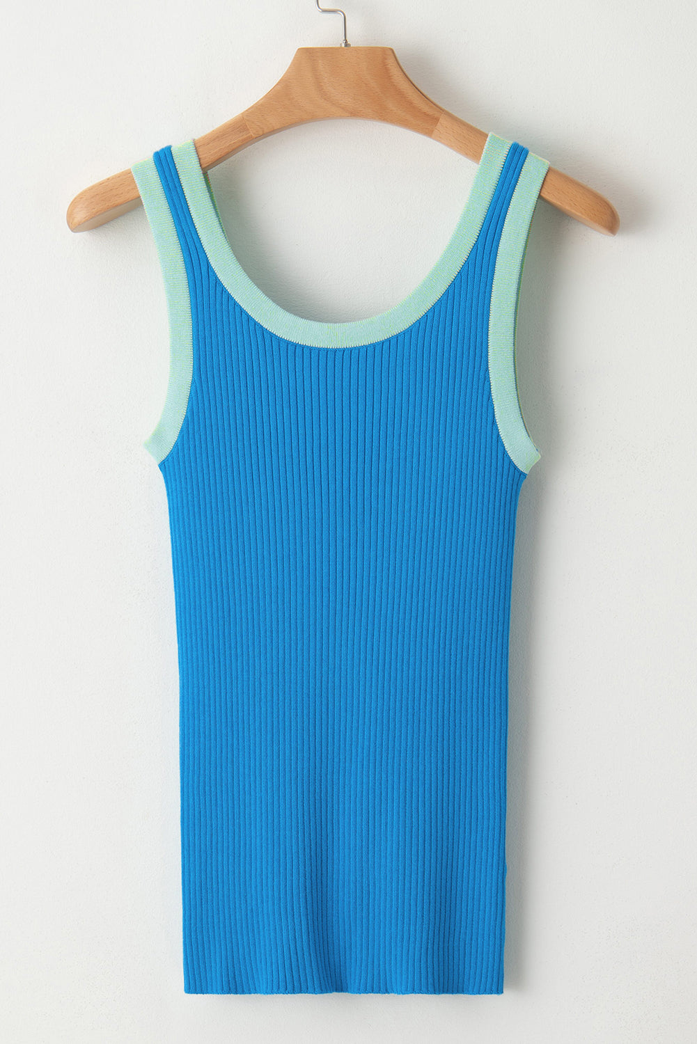Blue Contrast Trim Ribbed Knit U Neck Tank Top