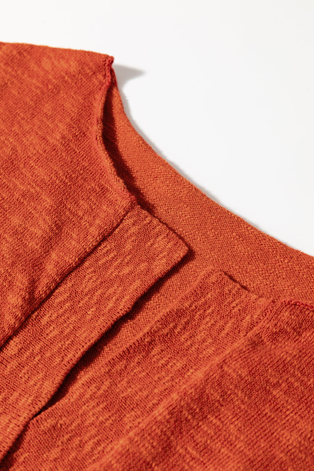 Orange Solid Color Split V Neck Knit Top
