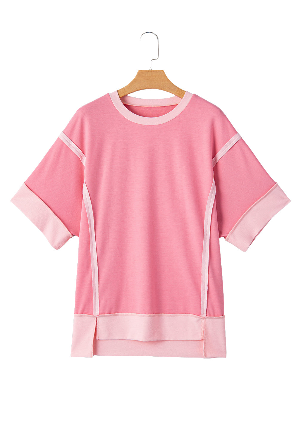 Peach Blossom Half Sleeve Raw Seam High Low Side Split Top - Kustom Kreations Goods