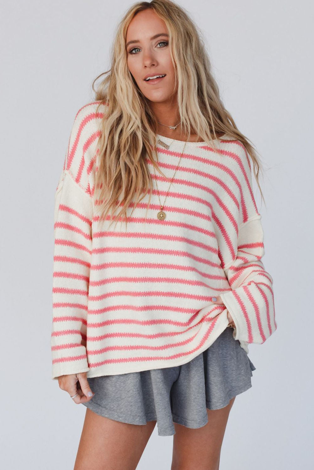 Yellow Striped Drop Sleeve Oversized Sweater