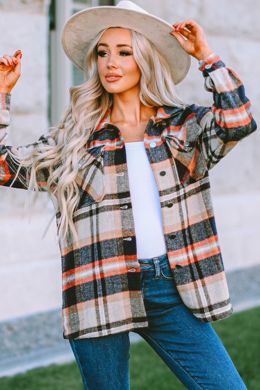 Multicolor Plaid Casual Button Up Flannel Jacket