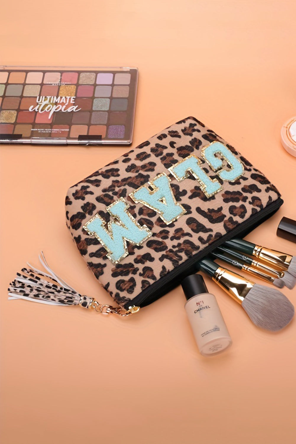 Phalaenopsis STUFF Letter Pattern Tassel Zipper Makeup Bag