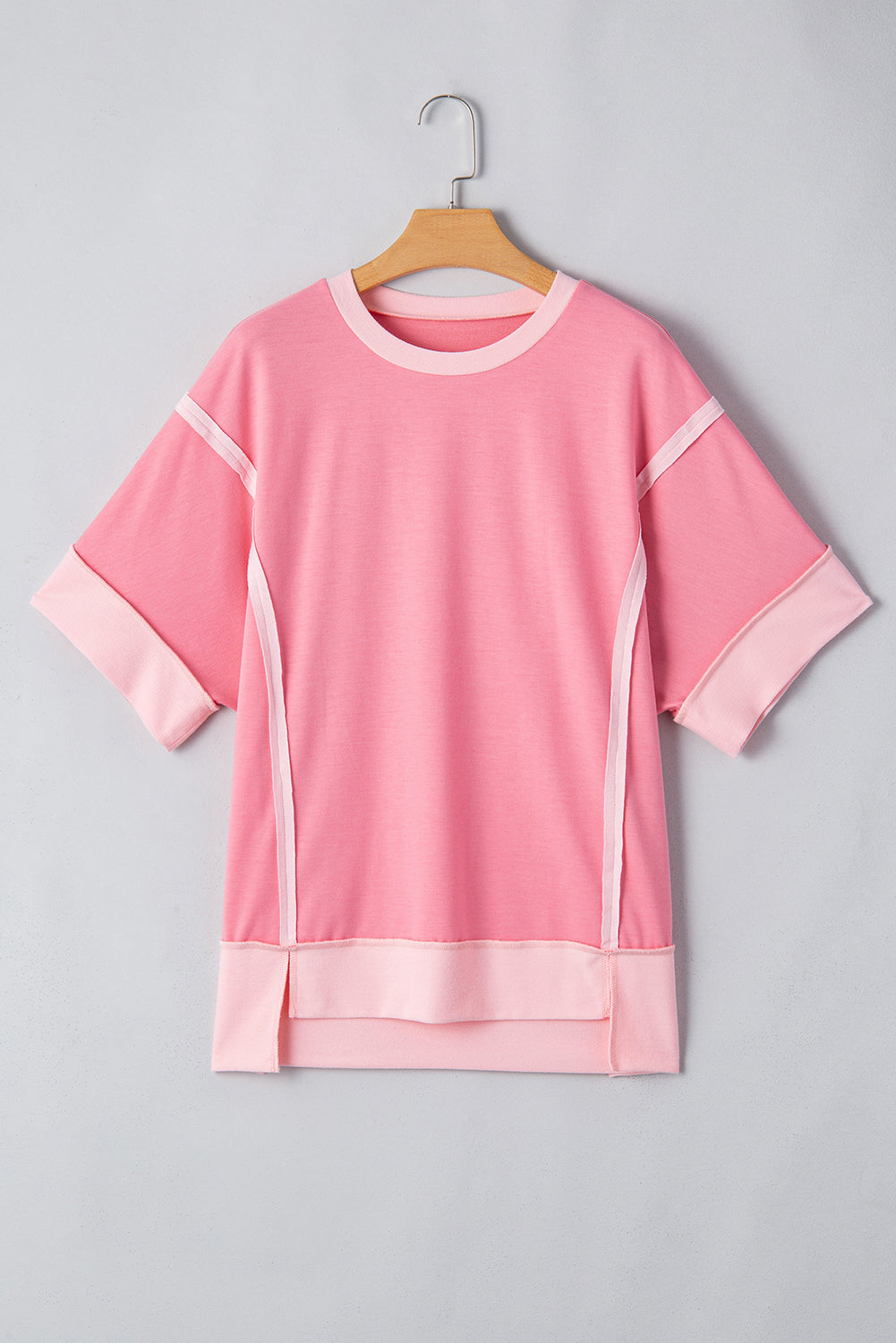 Peach Blossom Half Sleeve Raw Seam High Low Side Split Top - Kustom Kreations Goods