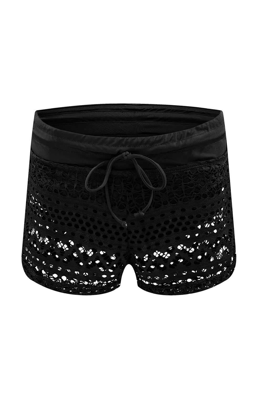 Black Sexy Crochet Drawstring Cut Out Bikini Bottom