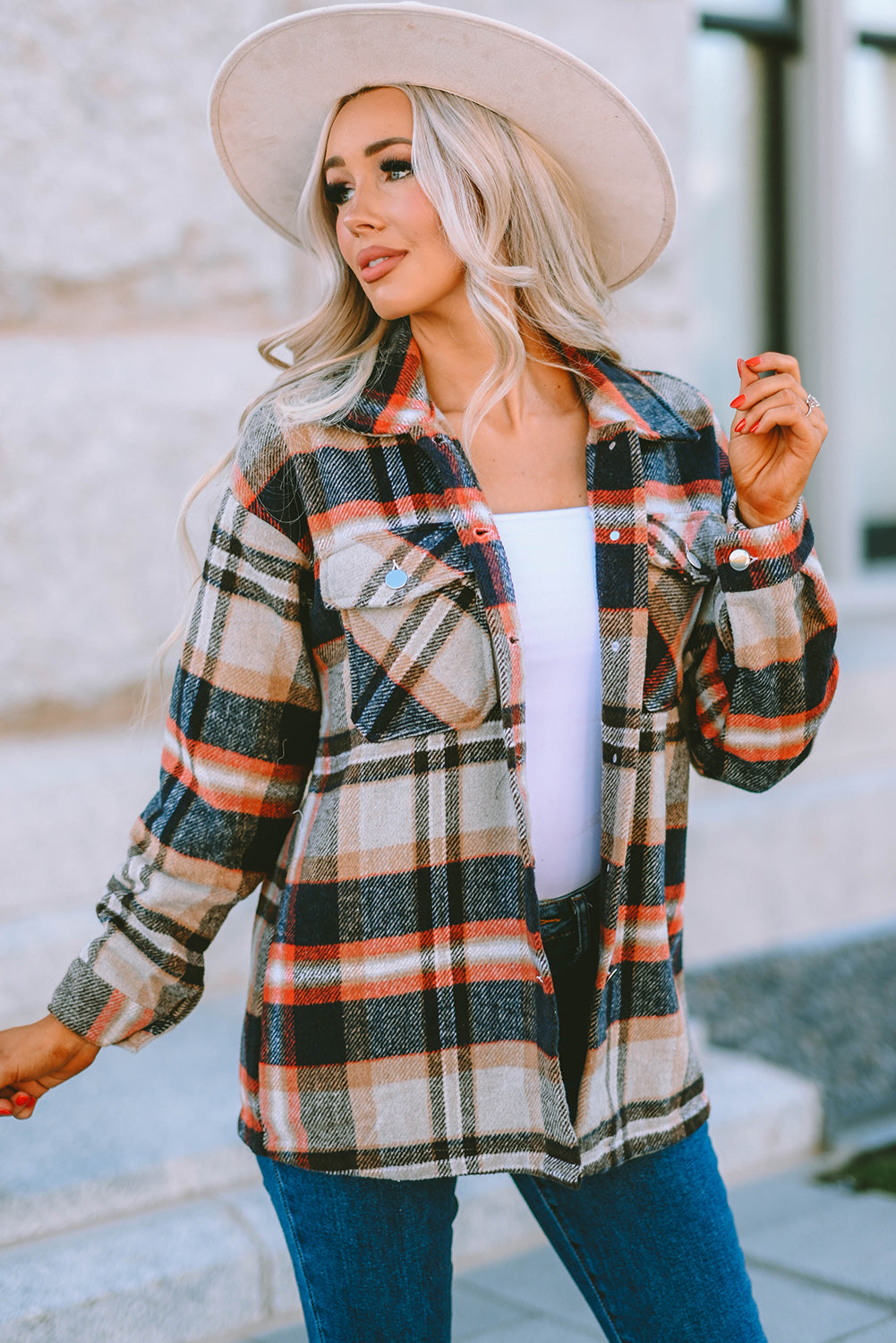Multicolor Plaid Casual Button Up Flannel Jacket