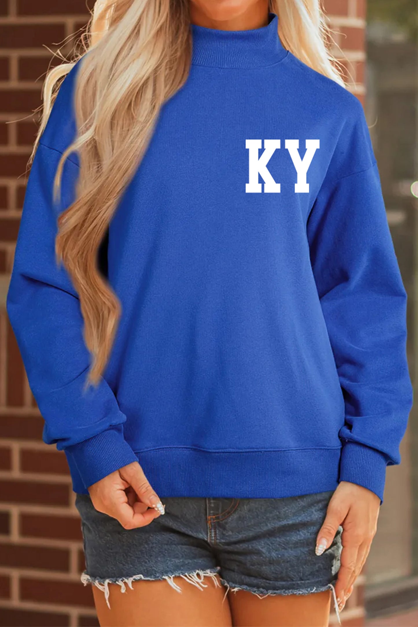 Dark Blue KY KENTUCKY Printed Mock Neck Sweatshirt - Kustom Kreations Goods