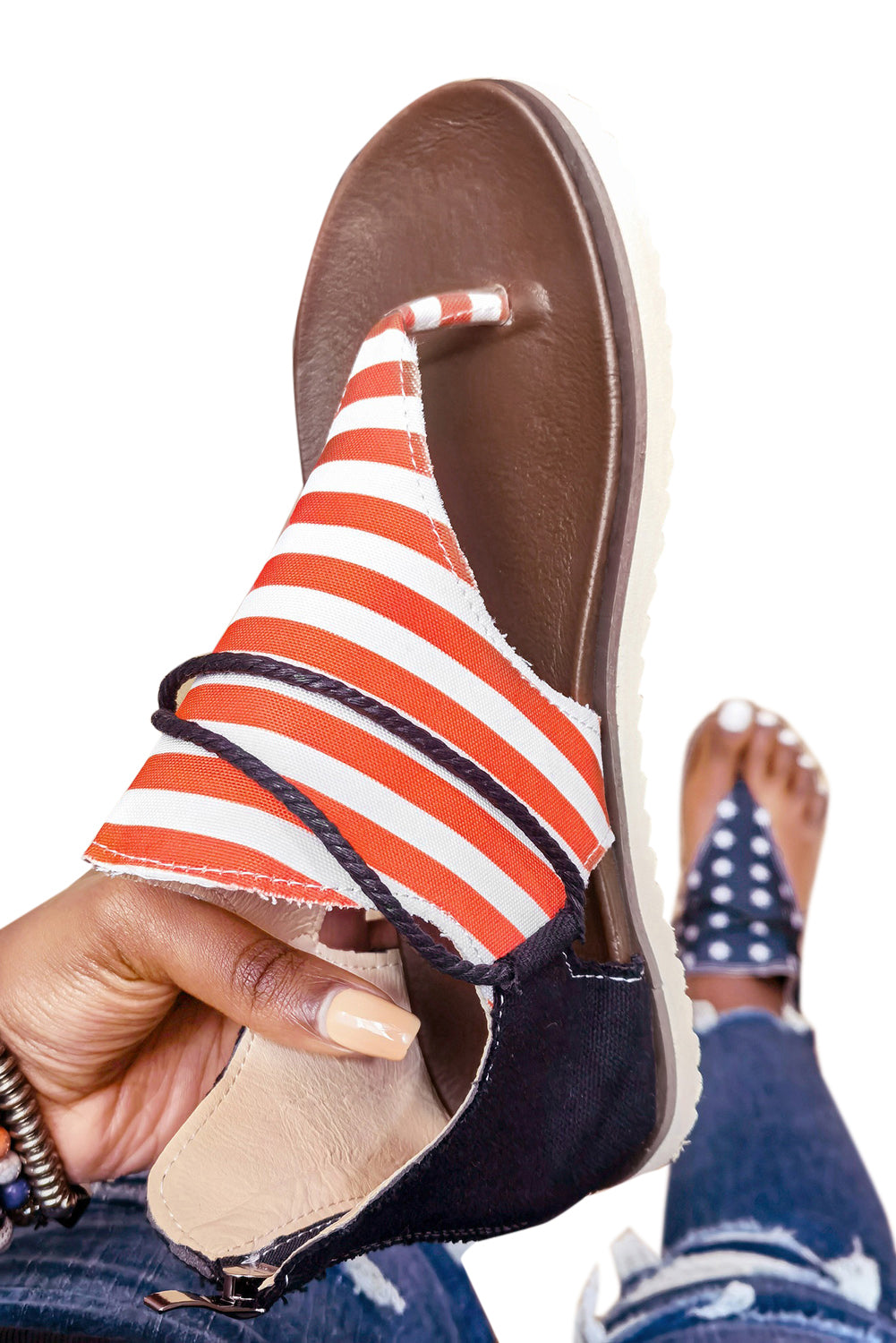 American Stars and Stripes Print Thong Sandals