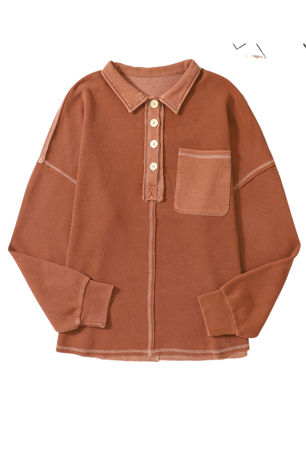 Laurel Green Waffle Exposed Seam Washed Henley Sweatshirt