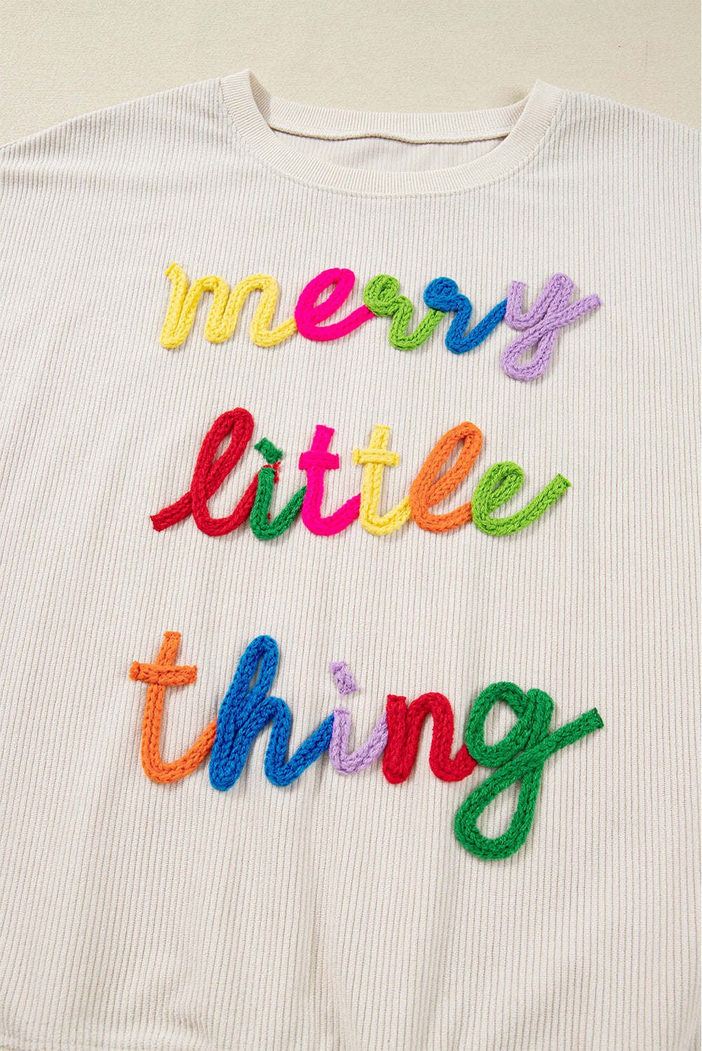 Dark Green merry everything Letter Graphic Ribbed Loose Sweatshirt