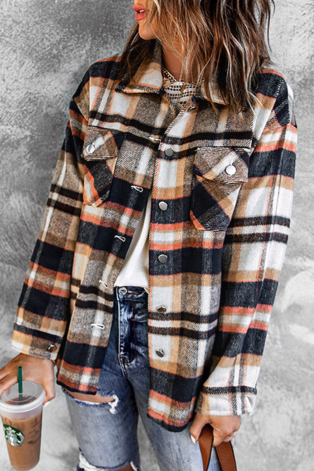 Multicolor Plaid Casual Button Up Flannel Jacket