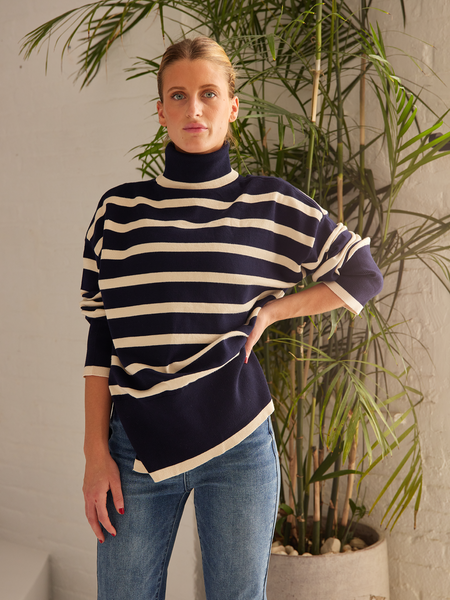 Striped Turtleneck Side-slit Sweater HWWX6BVRYU