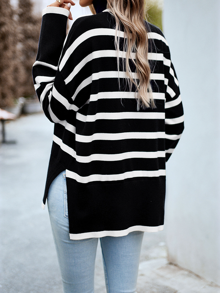 Striped Turtleneck Side-slit Sweater HWWX6BVRYU