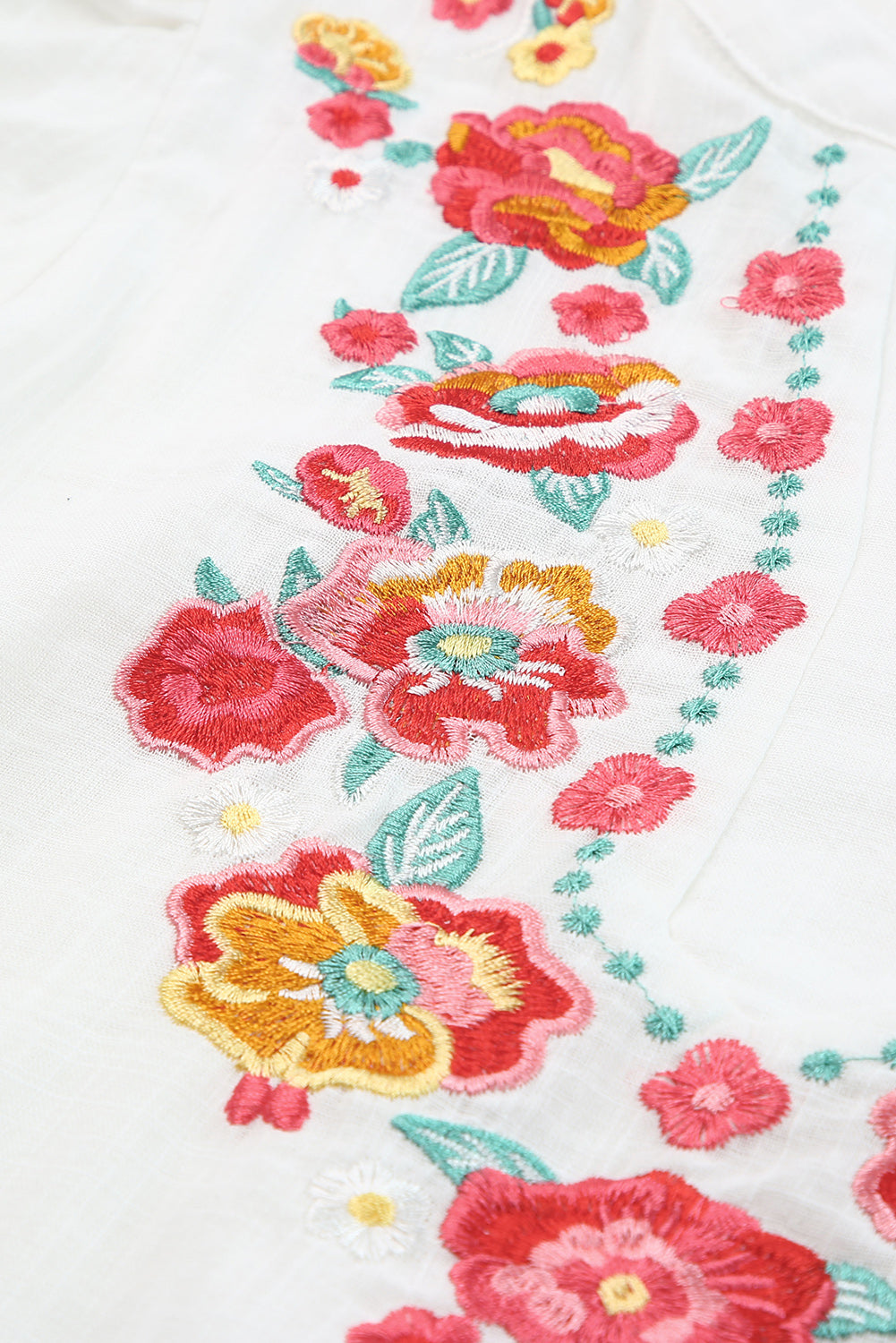 Black Floral Embroidered Boho Ruffle Puff Sleeve Blouse