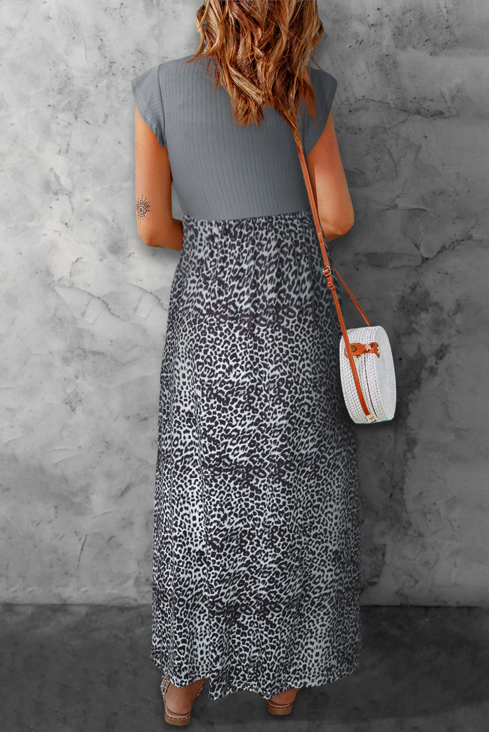 Black Leopard Print Casual Cap Sleeve Pocket Dress