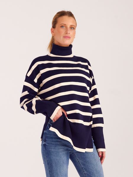 Striped Turtleneck Side-slit Sweater HWWX6BVRYU