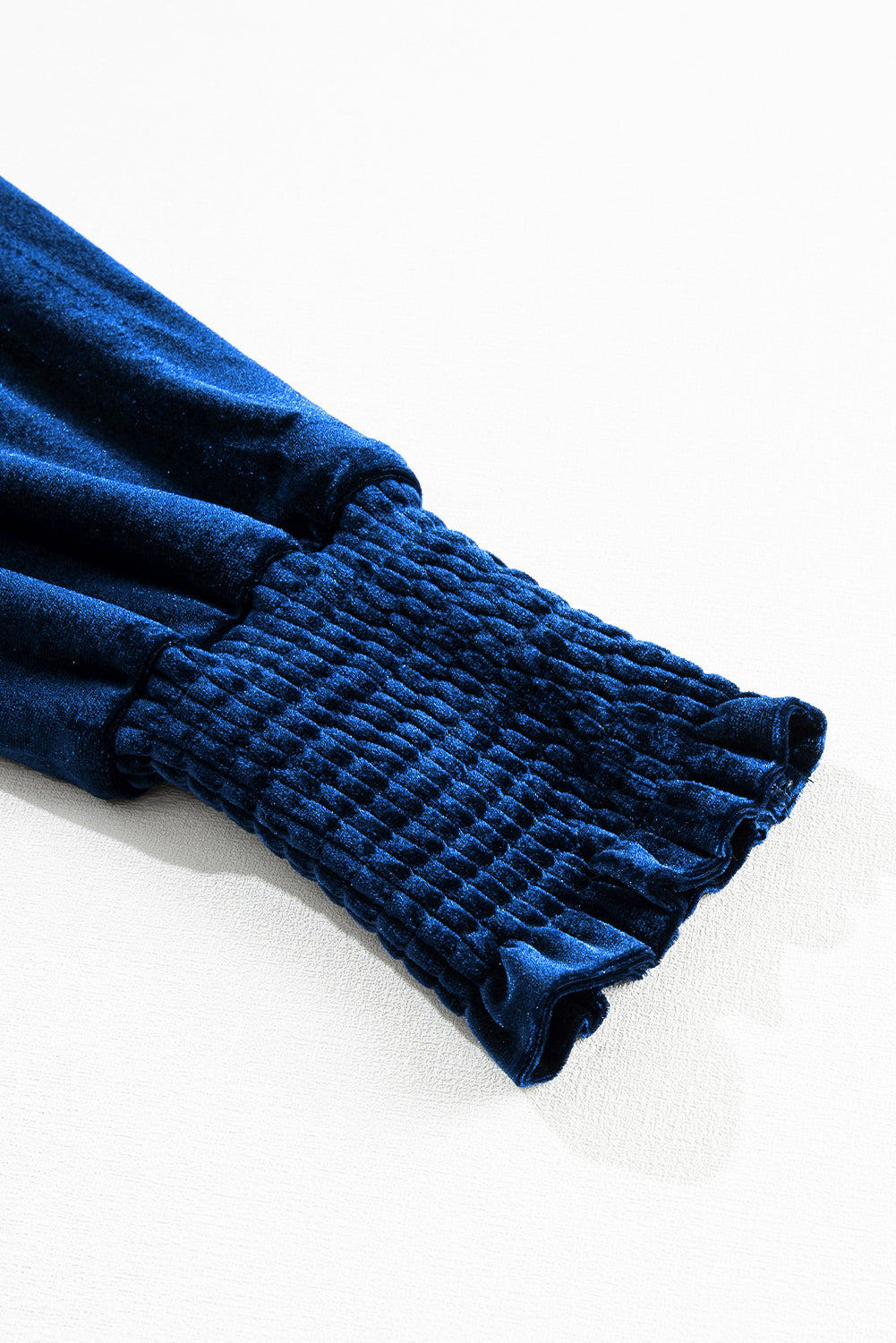 Peach Blossom Mock Keyhole Neck Puff Sleeve Velvet Blouse