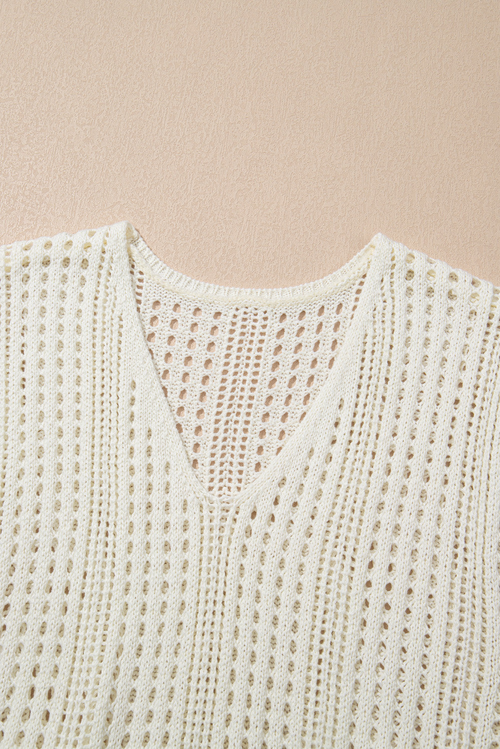 Beige Open Knit Drawstring Waist Beach Dress - Kustom Kreations Goods